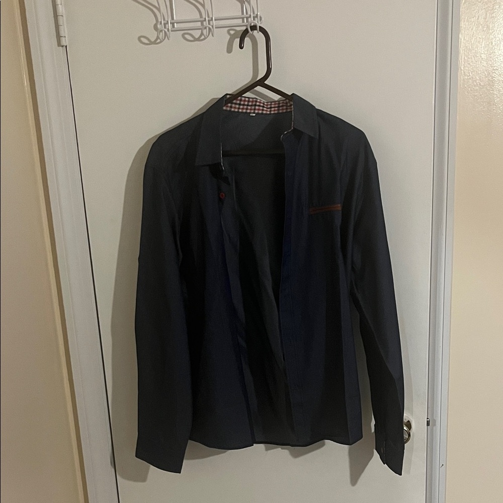 Men's Dark Blue Casual Button Down Shirt
